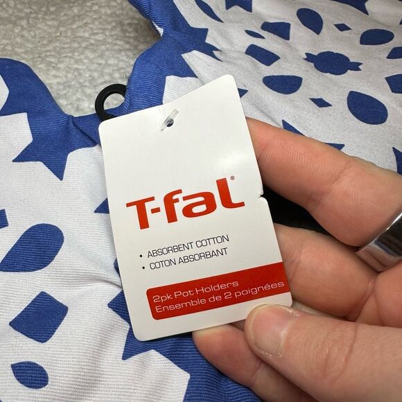 T-fal Snowflake Pot Holders Set of 2 Blue White NWT - Picture 3 of 5